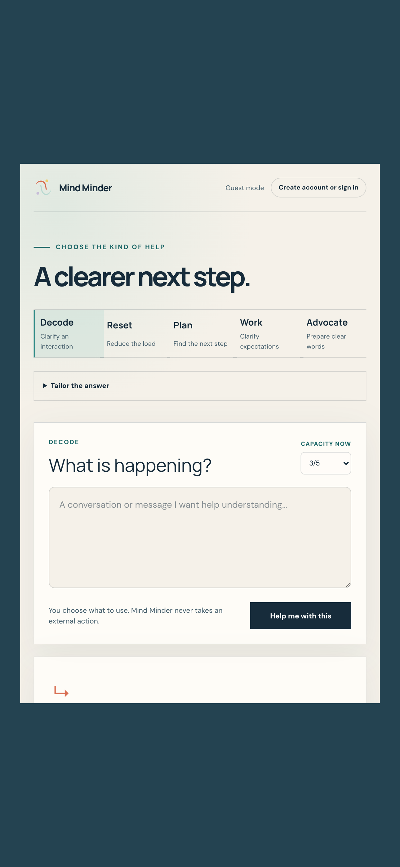 Mind Minder cognitive-access support screen